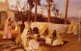 Cemetery Paintings - Women at the Cemetery, Algiers by Frederick Arthur Bridgman